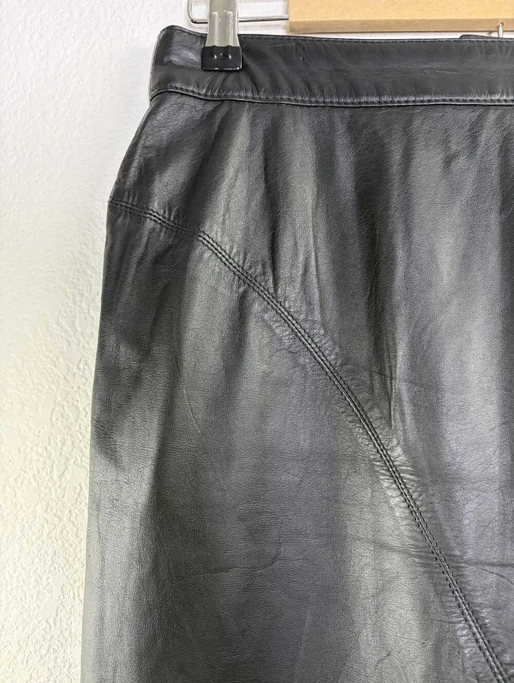 Vintage Greg Adams 80's Black Leather Button Split Skirt 13/14